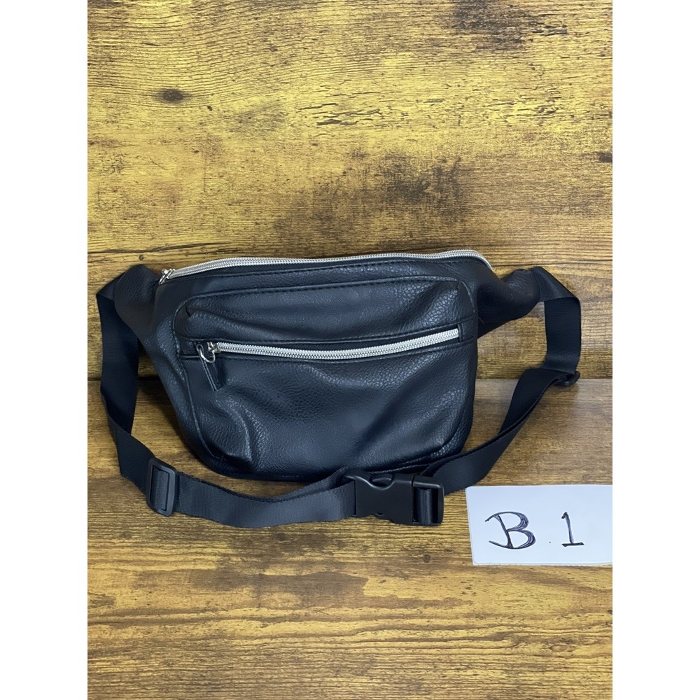 Black Unisex Eco-Leather Waist Bag With Adjustable Shoulder Strap -B1